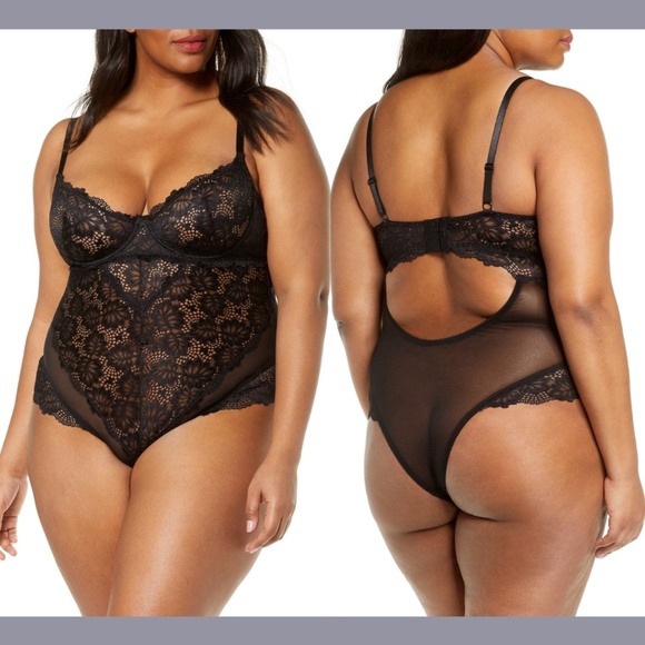 NWT OH LA LA CHERI [ PLUS 2X ] Lace Underwire Teddy in Black‎ - Picture 1 of 12